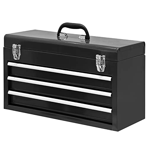 BIG RED 3 Drawer 20“ Metal Tool Box Portable Steel Tool Chest with Metal Latch Closure for Garage, Home and Workbench,Black,ANTBD133-XT - color: Black, size: 20.5 Inch