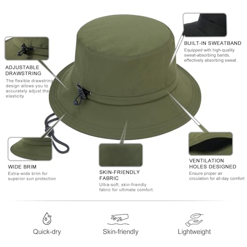FEINION Men Women Breathable Sun Cap Portable Outdoor Bucket Hat - color: Army Green