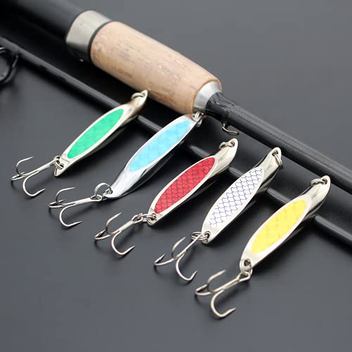 Fishing Lures,Fishing Spoons, Colorful Casting Fishing Spinner Hard Baits Tackle Single Hook for Trout Bass Salmon Freshwater Saltwater with Metal Hooks - color: 5pcs Multiple Colors