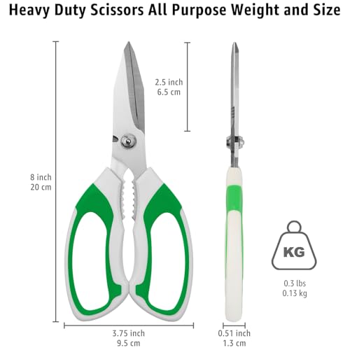 BoFuYuan 8-Inch Utility Scissors All Purpose Heavy Duty, Serrated Blade, Green Comfort Grip for Cutting Carpet, Cardboard, Leather, Fabric, Multipurpose Sharp Shears for Kitchen, Garden, Office, Carft - color: Green