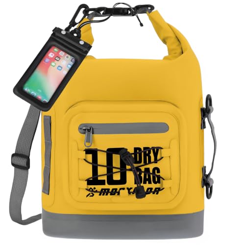 MORXPLOR Dry Bag Waterproof,5L/10L/20L/30L/40L/55L Roll Top Dry Bag Backpack with WaterProof Phone Case for Swim,Kayak - color: Yellow, size: 10Liter