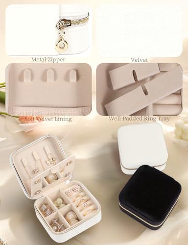 MFXIP Plush Velvet Travel Jewelry Case Small Jewelry Box Jewelry Organizer Storage Case Portable Jewelry Travel Case for Girls Womens Earring, Necklace, Rings,Bracelets with Mirror - color: Beige