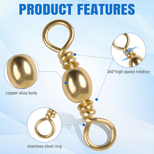 SILANON Barrel Swivels Fishing Tackle,60/120pcs Rolling Ball Fishing Swivels Connector Stainless Brass Solid Rings High Strength Saltwater Fishing Swivels Accessories - color: Golden, size: 6#-60pcs