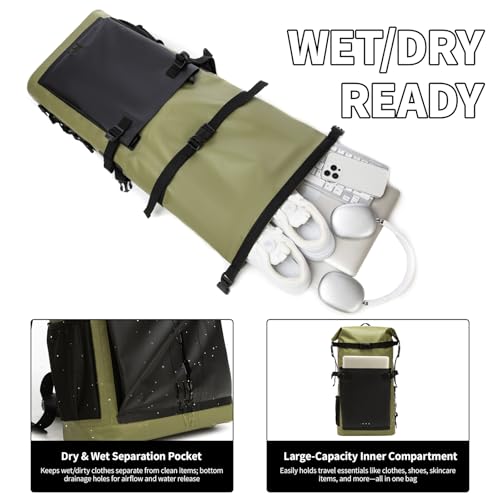 Waterproof Dry Bag,Heavy Duty Hiking Backpack Roll-Top Closure Bag for Kayaking, Hiking, Camping, Boating- Men/Women ﻿ - color: green