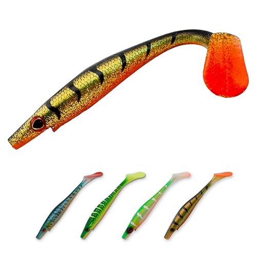 Thump Shad Paddle Tail Swimbait, 6" Soft Lures for Bass, Extra Weight Heavy Kicking Tail for Jig Head & Weighted Swimbait Hook, 3 Pack - color: Golden Shiner
