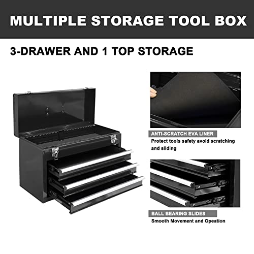 BIG RED 3 Drawer 20“ Metal Tool Box Portable Steel Tool Chest with Metal Latch Closure for Garage, Home and Workbench,Black,ANTBD133-XT - color: Black, size: 20.5 Inch
