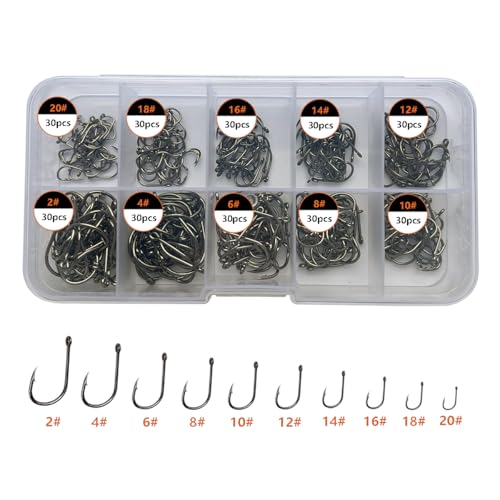 AMHDV 300Pcs/ 500Pcs/ 1000Pcs Small Fishing Hooks, 10 Different Sizes Tiny Fish Hook Set for Freshwater - style: 300pcs (2# to 20#)