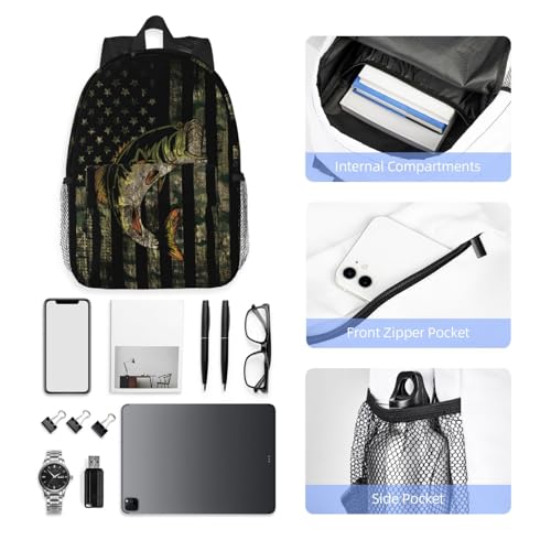 Bass Fishing Camo Camouflage American Flag Green Black Backpack For Teenage Girls And Boys Cute Kids Backpacks Children School Bag - color: Bass Fishing Camo Camouflage American Flag Green Black