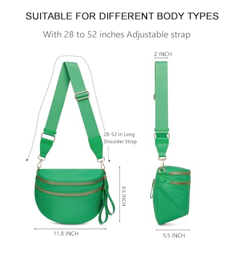 Pure Colour Crossbody Bum Bags for Women Spacious Checkered Cross body Bag Nylon Trendy Fanny Pack for Travel - color: Green