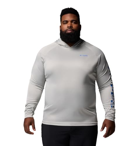 Columbia Men's Terminal Tackle Hoodie - color: Cool Grey Heather/Vivid Blue Logo, size: X-Small