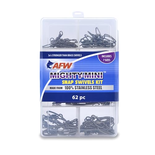 American Fishing Wire Fishing Swivels - Mighty Mini 100% Stainless Steel Snap Crane Swivels, 3X Stronger Than Brass, For Terminal Tackle Box, Up to 600lb Test - Fishing Gear for Fishing Line Leaders - style: Mighty-mini Stainless Steel Snap Swivels Kit