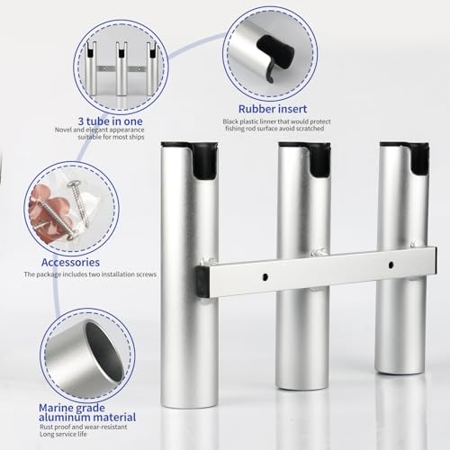 Aluminum Fishing Boat Rod Holder,3/4 Link Tube Aluminum Rod Rack, Suit Boats & Yacht ,Silver - color: Silver 3 Tube