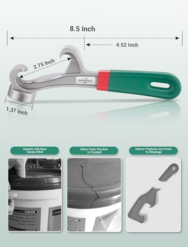 Upgraded Bucket Opener Tool 5 Gallon, 8.5 Inch Aluminum Paint Bucket Lid Opener Wrench with Non-slip Rubber Handle Grip, Metal Can Opener Lid Pail Remover Tool for Home Industrial - size: 1 PCS