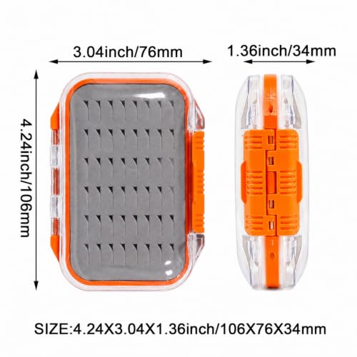 Aventik 2 Sided Clear Fly Fishing Box Waterproof Floating Fly Case with Easy Grip Foam Large Capacity Lightweight Storage for Nymph, Wet, Dry Flies & Lures (2XOrange, SIZE A:4.24X3.04X1.36inch) - color: 2XOrange, size: SIZE A:4.24X3.04X1.36inch