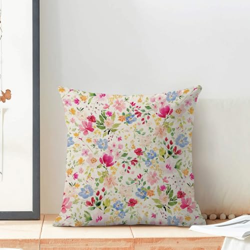 Spring Pillow Covers 16x16 Set of 2,Spring Colorful Flowers Throw Pillows Farmhouse Watercolor Floral Decorative Cushion Case Decorations for Home Couch Sofa Outdoor - color: Floral-b, size: 16" x 16" (Pack of 1)