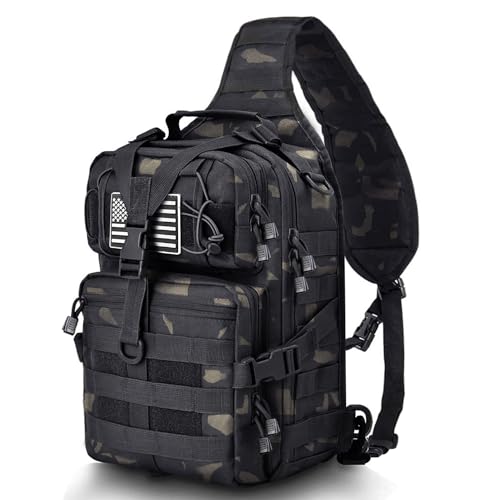 HAOMUK Tactical Sling Bag Pack Military Rover Shoulder Sling Backpack EDC Molle Assault Range Bag - color: Black Cp