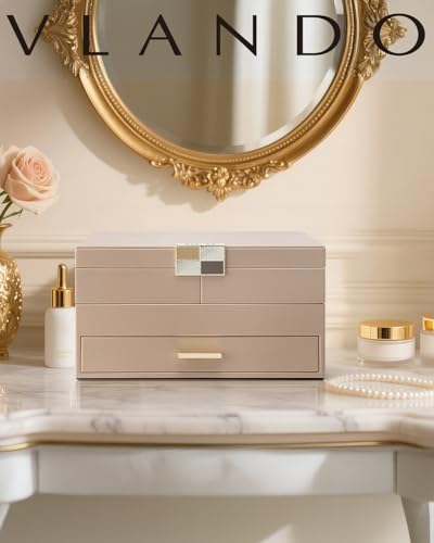 VLANDO 3 Layer Jewelry Box - Women Jewelry Box with Retractable Tray - Jewelry Organizers with Drawer for Necklaces, Rings, Bracelets, Earrings, Gift for Couples Mom Girls - Toffee - color: E.Toffee, size: 3-Layer