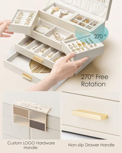 VLANDO 4 Layers Jewelry Box - Women Jewelry Box with Retractable Tray - Jewelry Organizer with Drawer for Necklaces, Rings, Bracelets, Earrings, Valentines Gift for Mom Girls - Cloud White - color: A.Cloud White, size: 4-Layer