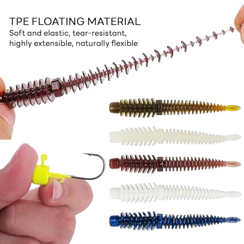 Ned Rig Jig Heads Finesse Worms Kit | Soft Plastic Worms Lure for Bass Fishing Swimbait Lures Weedless Jig Head Kit Fishing Gift for Men