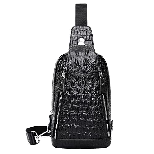 Hebetag Crocodile Genuine Leather Sling Bag Backpack for Men Travel Outdoor Hunting Hiking Camping Crossbody Shoulder Chest Pack Daypack Black - color: #11black