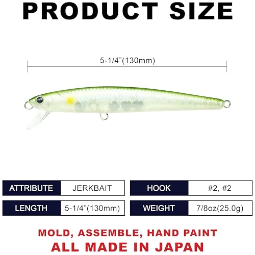 LUCKY CRAFT FlashMinnow 130MRS Saltwater Fishing Lures, Jerkbait for Halibut and Bass Fish, Slow Sinking 2-4ft, Surf Fishing Gear and Tackle Box Accessories - color: 829 MS Ghost Ayu