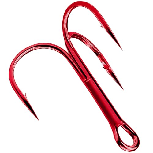 Fishing Treble Hooks Triple Fishing Hooks High Carbon Steel Barbed Sharp Round Bend Treble Hooks Replacement for Hard Lures Bait - color: Red, size: 6#-50pcs
