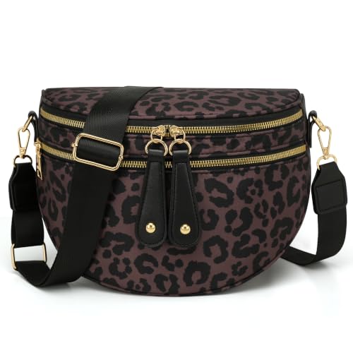 KKXIU Crossbody Sling Bag for Women Trendy Fanny Pack Vegan Leather Chest Bag | Trendy - color: Large-Leopard