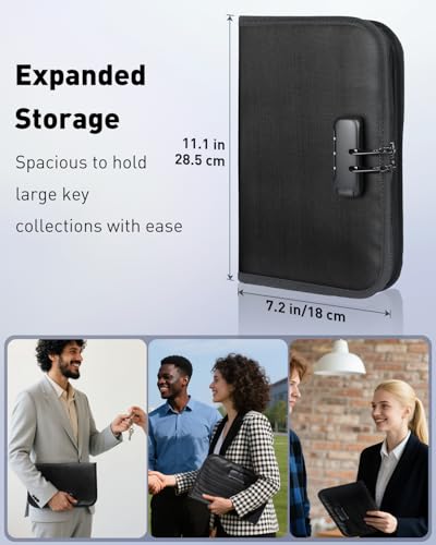 Uniclife Zippered Key Case, Waterproof and Fireproof Key Organizer with Combination Lock and 24 Key Tags, Portable Key Holder Bag for Landlords, Real Estate Sales, Hotels and Offices - color: Black(Lockable), size: 24 Keys