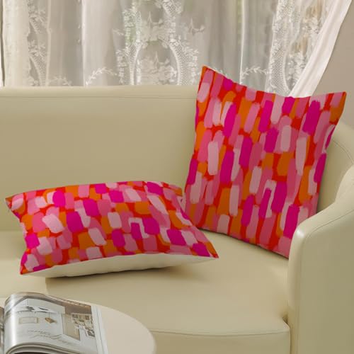 Preppy Hot Pink Pillow Covers 16x16 Inch 2 Pcs Burnt Orange Abstract Paint Decor Throw Pillows Modern Aesthetic Funky Outdoor Holiday Decoration Pillowcase Linen Cushion Cover for Couch Bed - color: Preppy Pink Orange, size: 16" x 16" (Pack of 2)