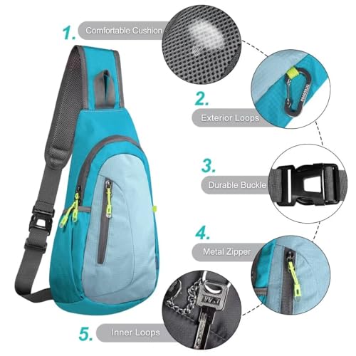 TITECOUGO Small Sling Bag, Lightweight Crossbody Backpack for Men Women, Shoulder Bag for Sports and Outdoor - color: Blue / Pale Blue