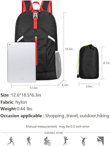 levayhill 25L Foldable Hiking Backpack,Small Packable Daypack, Black | Lightweight Collapsible Bag,Water Repellent Travel Basic-Daypack,Men Women Camping Cycling Rucksack Outdoor Back Pack - color: Black
