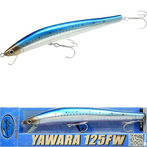 Lucky Craft FlashMinnow 125 YAWARA Saltwater Fishing Lure, Jerkbait for Halibut and Sea Bass, Long Casting Fishing Gear, Slow Sinking 5in 0.7oz, Tackle Box and Fish Accessories - color: 7621 Super Glow Blue Pink Sardine, size: 125FW, style: No Scales