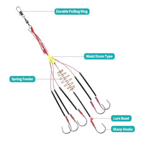 Double Hook Rig Surf Fishing: 9PCS Pompano Float Rigs with 3 Circle Hook Saltwater Gear Tackle for Surf Fishing - color: Red