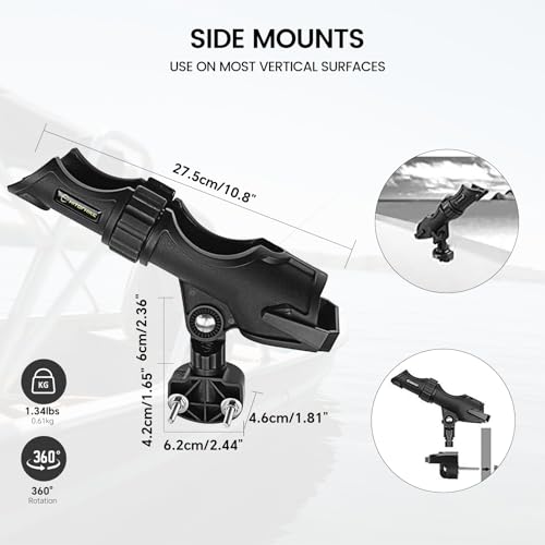 HITORHIKE Fishing Rod Holder Universal Fit Kit Allows for 360-degree Adjustment Kayak Fishing Boat Powerlock Rod Holder - style: Fishing Rod Holder X2+side Mount X2