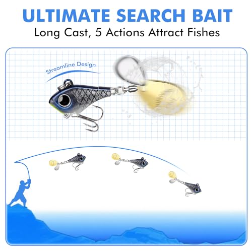 TRUSCEND Vibespinner Easy Catch Fishing Lures with BKK Hooks, Tail Spinner Baits with 4 Actions, Vibrating Swimming Flashing & Jigging for More Bites, Spoon Lures for Bass Trout Crappie Walleye Pike - color: A1-1/4oz-7g