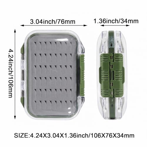 Aventik 2 Sided Clear Fly Fishing Box Waterproof Floating Fly Case with Easy Grip Foam Large Capacity Lightweight Storage for Nymph Wet Dry Flies & Lure (MossGreen+Orange, SIZE A:4.24X3.04X1.36inch) - color: MossGreen+Orange, size: SIZE A:4.24X3.04X1.36in