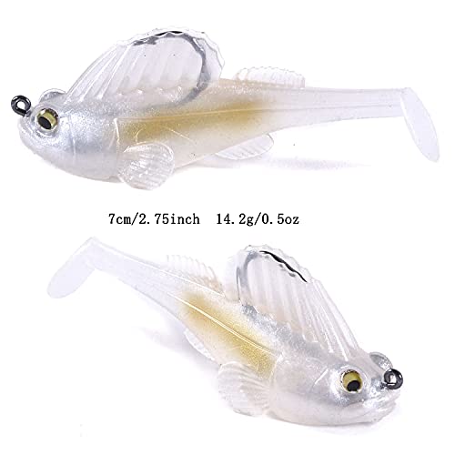 Weedless Soft Plastic Fishing Lures for Bass Trout - Paddle Tail Swimbaits With Hidden Pre-Rigged Sharp Hooks for Freshwater Saltwater - 5pcs Kit With Box - color: B:2.75in/0.5oz/5pcs