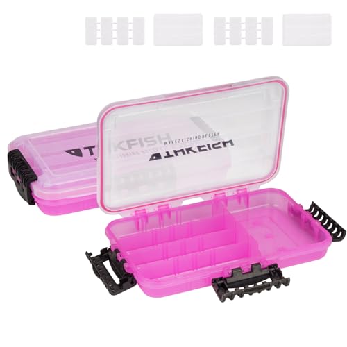 THKFISH Fishing Tackle Box 3600 Tackle Tray Floating Fishing Lure Box Storage Organizer Small Plastic Box with Adjustable Dividers,Sun-proof - color: 2PCS-3600-PINK