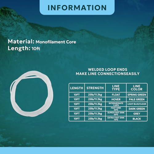 SF Fly Fishing Polyleader Monofilament Core Leader Line Fly Line for 7' Trout and 10' Salmon Poly Leader 7FT/10FT Float Hover Intermediate 3/5/7IPS - color: Clear, size: Salmon 10FT-Intermediate