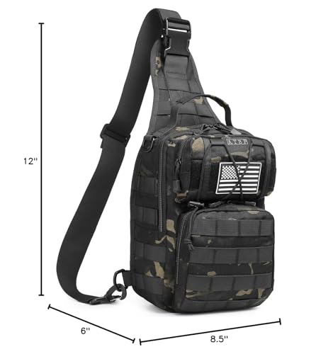 Tactical Sling Crossbody Bag Holster Shoulder Backpack 15L Water Bottle Holder Radio Pouch 6 Elastic Slots for Men Women Hiking Hunting Shooting - color: Black Flip