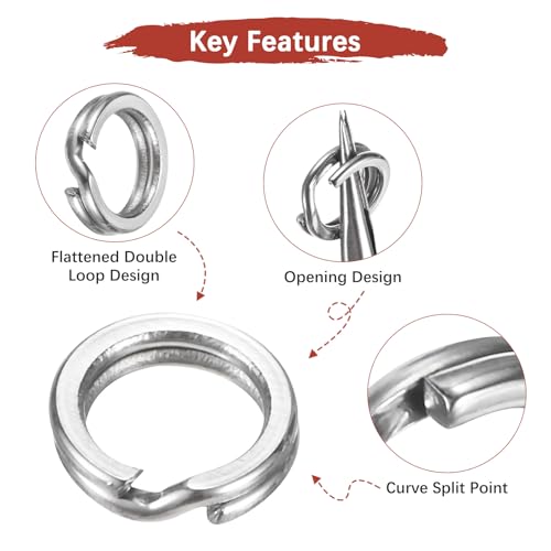 Split Rings Fishing [] - Stainless Steel Flattened Terminal Tackle Connector Lure Snap Split Ring Use for Freshwater Saltwater Loop - [] Tackle Hook Line Connector - size: 4# 28kg