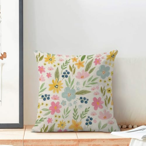 Spring Pillow Covers 16x16 Set of 2, Spring Leaf Watercolor Flowers Throw Pillows Cute Floral Decorative Cushion Case Decorations for Home Couch Sofa Outdoor - color: Floral-a, size: 16" x 16" (Pack of 1)