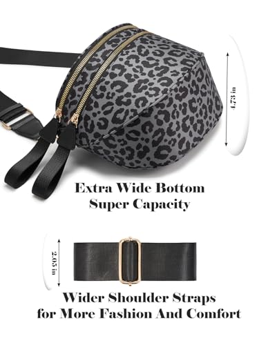 Pure Colour Crossbody Bag Bum Bag for Women,Spacious Purse Fanny Packs Belt Bag,Oversized Bum Bag (Black Grey Leopard Print Bum Bag) - color: Black Grey Leopard Print Bum Bag