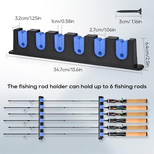 Axlksia Fishing Rod Holder Wall Mount, 1 Pair Fishing Pole Holders for Garage, Boats, 6 Fishing Rod Storage Racks (Horizontal Blue) - color: Horizontal Blue