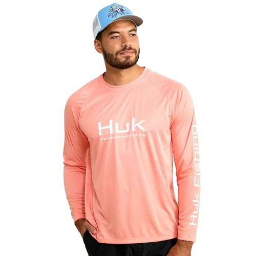 HUK Men's Pursuit Vented Long Sleeve Fishing Shirt (+30 UPF) - color: Fresh Salmon Heather, size: Small