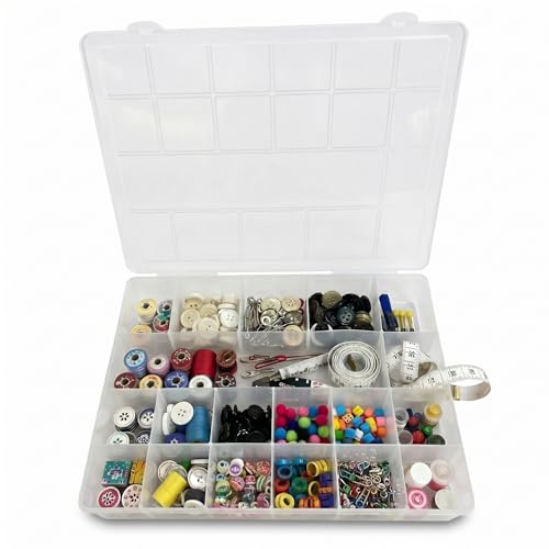 Giotto Tackle Box Organizer with 19 Compartments Clear Plastic Storage Box with Dividers for Fishing Lures 15.0 x 11.0 x 2.4 for Drawer Desk,Crafts Accessories Beads Screws Small Parts Organizer Case