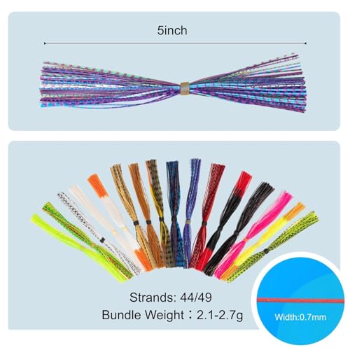 16 Colors Silicone Legs for Fly Tying, Pre-Sorted Silicone Skirt in Easy-Use Bundles for Jig Spinnerbait Fishing Lures Fly Tying Material