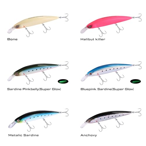 LITTMA ShoreCast 115 Minnow Sinking Saltwater Fishing Lure, Long Casting Surf Fishing Hard Bait for Striper Bass and Halibut - color: Sardine Pinkbelly(Super Glow)