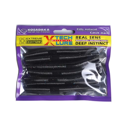 Fishing Soft Plastic Lures - 10pcs Rubber Worms for Fishing Bass, 3.93" Watermelon Color, for Freshwater & Saltwater Fishing - color: Black