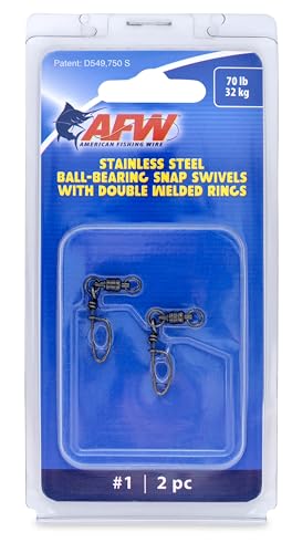 American Fishing Wire Stainless Steel Ball Bearing Snap Swivels with Double Welded Rings - size: 2 pc, #1, 70 lb test, style: 2 Piece